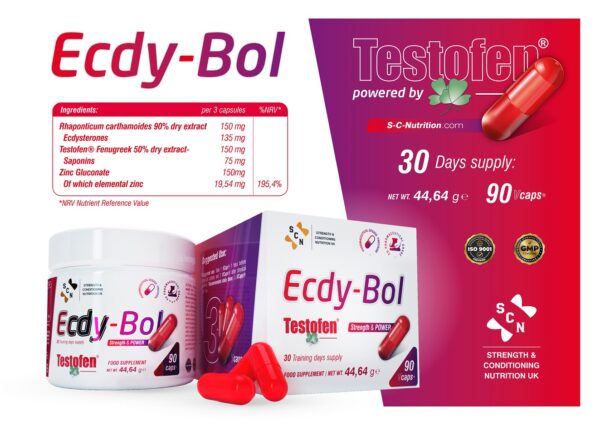 Testosterone & strength booster Ecdy-Bol 90 Vcaps table image by S-C-Nutrition.